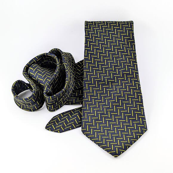 Brooks Brothers Makers Silk Tie Geometric Classic Prep Quiet Luxury Navy Citron - Picture 3 of 8